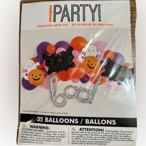 NWT Unique Party Halloween 35 Balloon Arch Kit Orange, Purple, Black, Silver